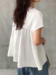 FRIFUL 女式超大白色T恤，袖子和下摆有拼布设计，夏季服装，荷叶边