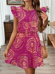 Breezaya Váy xòe họa tiết hoa trang phục đi biển cho phụ nữ - Màu Hồng Tươi - Xem 4