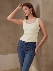 MOTF PREMIUM Blusa de detalle con plisados y rhinestones con pliegues - Albaricoque - Ver 4