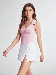 CourtClass Polo da donna a tinta unita, senza maniche, aderente, casual, sportiva, colore rosa