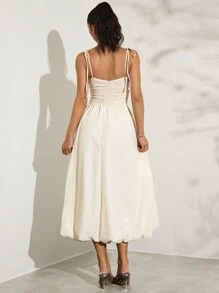 Glamine Váy bóng bay ngoài trời thắt dây eo cao màu mơ, xếp nếp bồng bềnh, khóa kéo, váy maxi dự tiệc thanh lịch, thích hợp cho ngày lễ tình nhân, trang phục thanh lịch cho phụ nữ - Màu be - Xem 2