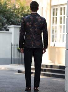 Manfinity Mode Men's Floral Jacquard Lapel Neck Jacket And Trousers Suit, Flowered Men Blazer