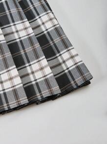 SHEIN 1pc Girls' American Plaid Pleated A-Line Skirt - Multicolor - View 4