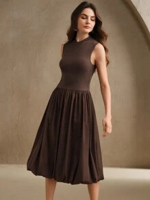 Mono elegante y elegante de primavera y verano con falda con volantes, tejido jacquard - Café - Ver 6