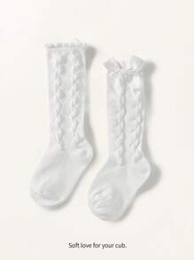 Cozy Pixies 1 Paio Di Calze Medie In Cotone Per Ragazze Con Fiocco, Carine E Dolci Per Uso Quotidiano