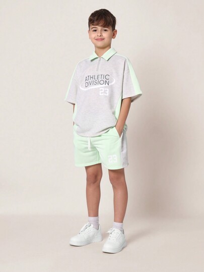 SUMWON Athletic Division Boys Quarter Zip Sports Co-Ord Set Two Piece Summer Outfit Lightweight Athletic Casual Tracksuit 23 Printed