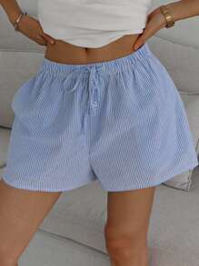 DAZY Pantalón corto de pijama con botones y cordón a rayas simples