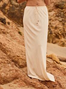 Aralina 抽绳休闲夏日度假海滩长款飘逸半身裙 - 黃色 - 查看 5