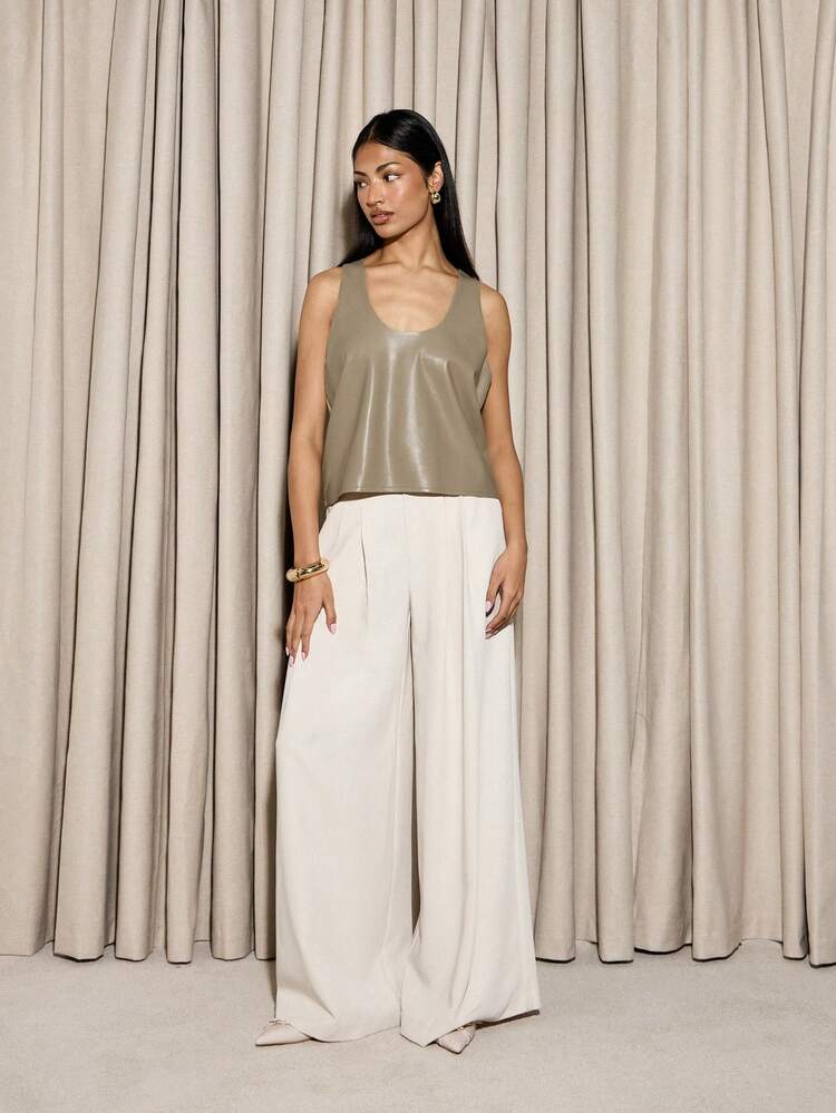 Satin Sleeveless Scoop Neck Tank Top Camisole