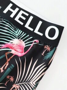 男士热带植物印花字母带夏威夷短裤