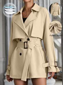 EMERY ROSE Raglan Sleeve Double Breasted Belted Trench Coat Fall Winter Cloth For Women