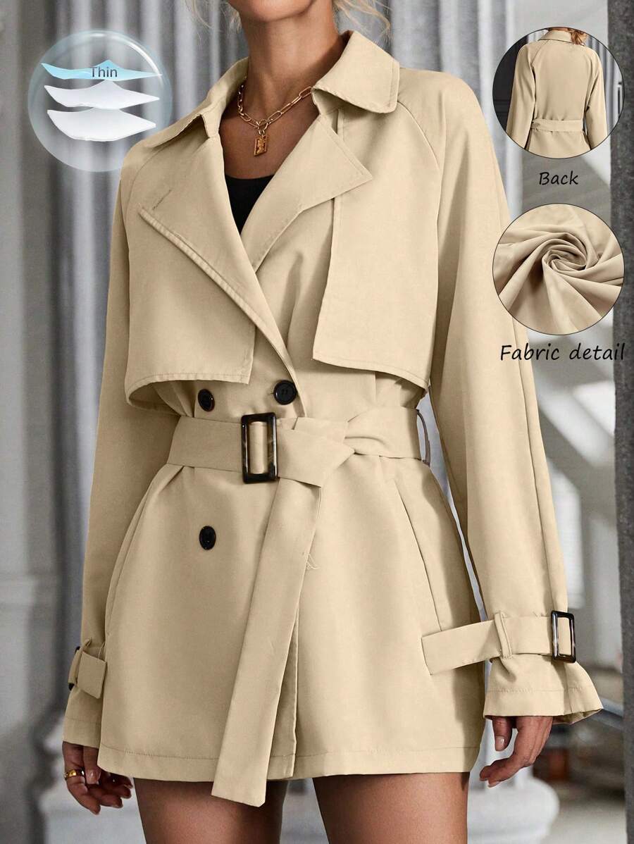 EMERY ROSE Raglan Sleeve Double Breasted Belted Trench Coat Fall Winter Cloth For Women