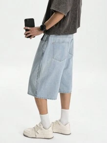 Manfinity EZcore Men's Light Blue Washed Loose Casual Denim Shorts Jorts Street College Hang Out Going Out Vacation