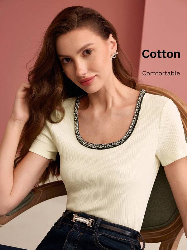 MOTF PREMIUM CONTRAST TRIM RIBBED T-SHIRT