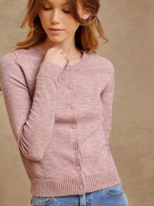 WESTFADE Summer Crewneck Button Front Long Sleeve Cardigan Sweater Festival - Pink - View 4