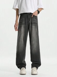 Manfinity Hypemode Men's Light Grey Washed Casual Straight Leg Jeans, Urban Chill - Light Grey - View 3