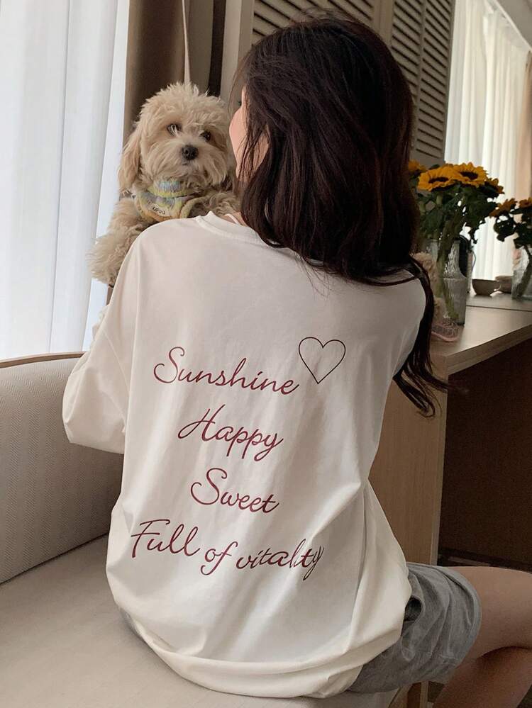 Print Loose Comfortable Long Sleeve Women Home Wear Top Pajama