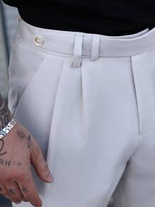 Manfinity Bizformal Calça Casual Masculina de Cor Sólida, Moda Minimalista para Uso Diário