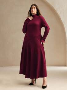 Anewsta Elegante vestido largo de talla grande de estilo urbano con diseño de parches para otoño/invierno, nuevo diseño francés de vestido base elegante de manga larga para mujer