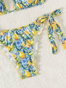 Swim Mod Springbreak Summer Beach Random Lemon Fruit Print Side Tie Ladies Swimwear Cute Bikini Set Swimwear - Multicolor - View 8
