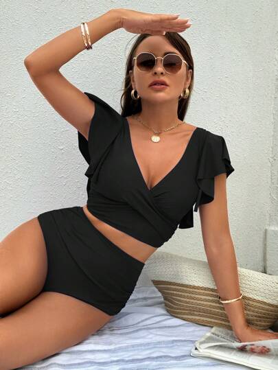 Swim Vcay Kvinnors enkla enfärgade Summer Vacation Beach Badkläder Bikini Set