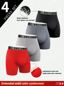 4 peças/Pacote Cuecas Boxer Casuais com Trama de Letras para Homens