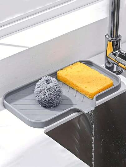 1pc Silicone Soap Dish With Drainage - Anti-Splash, Non-Slip Countertop Mat For Kitchen & Bathroom Sinks,Non-Slip Kitchen Mats For Sink Side, Natural And Hygienic Kitchen Essential For Home And Kitchen Room Decor, Part Of Your Cozy Fall& Winter Styles And Christmas Decorations