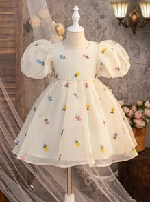 SHEIN Young Girl Woven Solid Color 3D Bow Decor Dress Holiday Outfits
