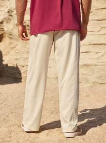 Manfinity Homme Pantalones rectos casuales para hombres con cintura de cordón y contraste de color