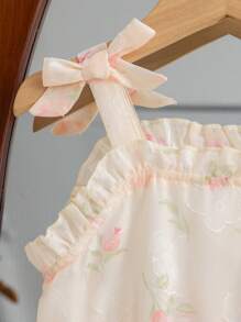 SHEIN 年轻女孩夏季雪纺蛋糕裙，无袖碎花休闲甜美公主裙，2025 年春夏新品系列 - 粉色 - 查看 8