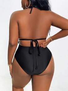 SHEIN Slayr CURVE Traje de baño de una pieza con escote halter calado para mujer de talla grande, sexy y elegante para fiestas, para vacaciones de verano en la playa