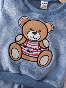 SHEIN Playful Pals Cute Round Neck Baby Boys Plush Outfit - Blue - View 5