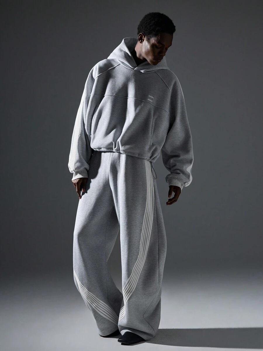 NEON BLANC 男士街头风格宽松灰色针织运动裤，校园风，街头休闲装 - 淺灰色 - 查看 1