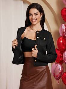 Almamuse 女士优雅时尚黑色夹克，简约休闲，适合日常穿着 - 黑色 - 查看 6