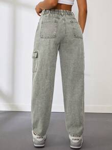 SHEIN Tall Women's Casual Fitted Tapered Cargo Jeans - Army Green - View 2