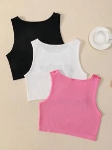 Set de 3 piezas de camisetas de tirantes básicas de ajuste slim para adolescentes