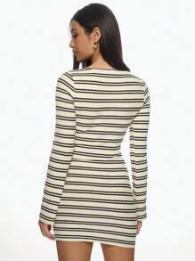 MISSGUIDED Striped Ribbed Mini Dress Bodycon Cut-Out Front Long Sleeve Sweater Dress Party Club Night Out Winter Fall Fashion Y2K