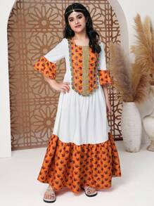 少女休闲简约长袖连衣裙，日常穿着 - 彩色 - 查看 1