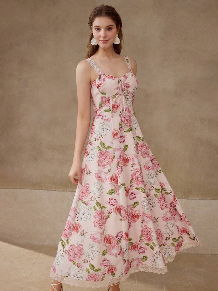 FLORAL PRINT DRAWSTRING BUST DRESS
