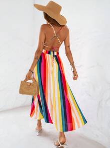 Breezaya Women's Colorful Striped Side Slit Hem Camisole Dress - Multicolor - View 2