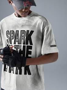 NEON BLANC 男士街头风格字母图案白色针织 T 恤