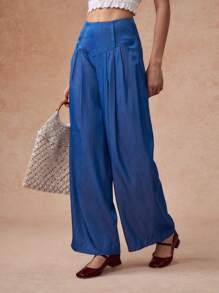Écloséra Silk Blend Plain Relaxed Straight Leg Pants