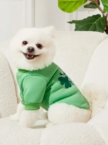 PETSIN 1 Pc Pet Dog/Cat Universal Green "Lucky Girl" Print Casual Round Neck Sweatshirt - Multicolor - View 3