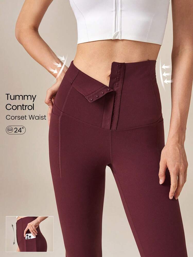 24" FeatherFit™-Sculpt Tummy Control Buttoned Leggings Corset Super High Rise Medium Impact Jogging Gym Training Daily