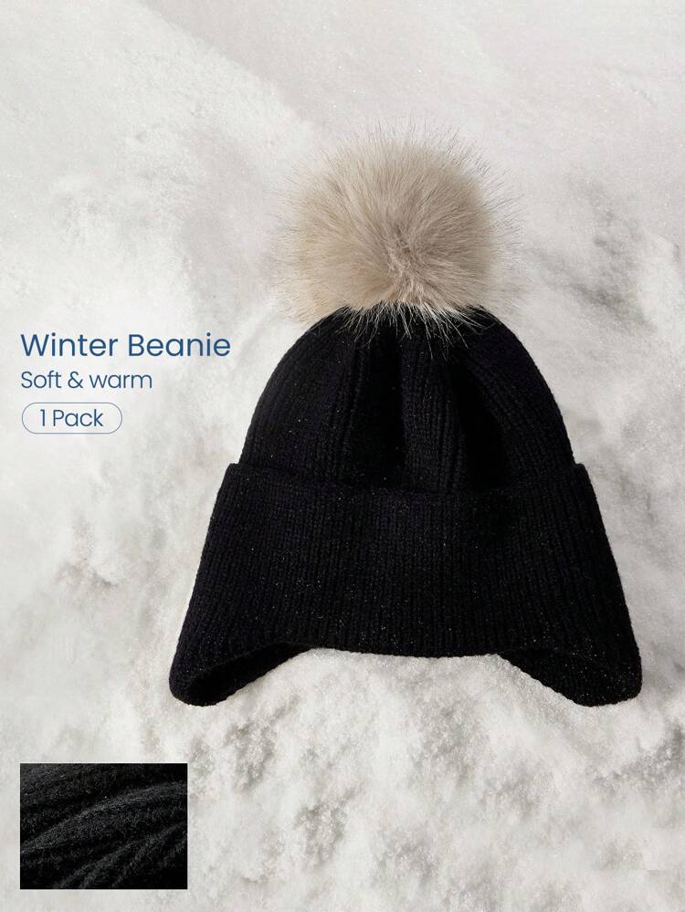 1 pièce Chapeau bonnet tricoté en fausse laine pour femmes, tenue d'automne-hiver chaude, Noël et vacances