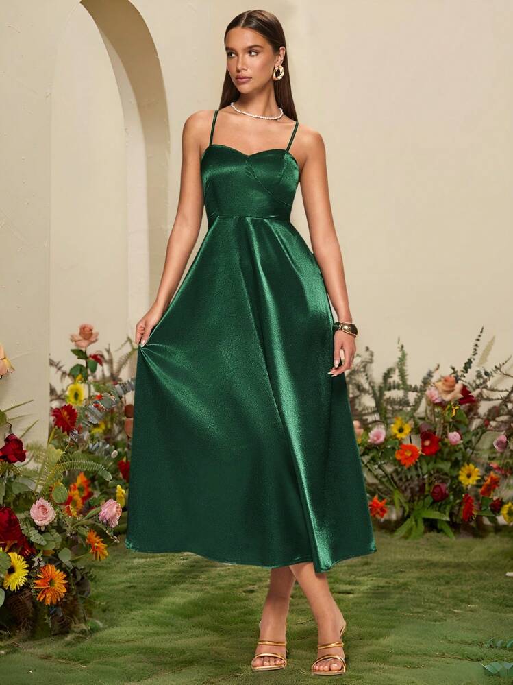 SHEIN Glamour Women's Elegant Satin Green Dress, Wedding Season Formal Gown  Green Dress Women, Valentine Day | SHEIN USA