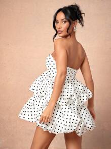 L'Amorae Minivestido con busto recogido a lunares y doble volumen