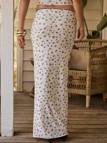 Aralina Summer Vacation Cute Floral Going Out Lace Trim Western Maxi Skirt