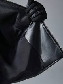 NEON BLANC Men's Patchwork PU Leather Zip Up Jacket With Stand Collar, Grunge, Fall/Winter - Black - View 7