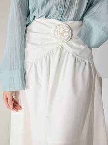 Modelyn Women's Solid Color Floral 3D Decor Elegant A-Line Skirt - White - View 3